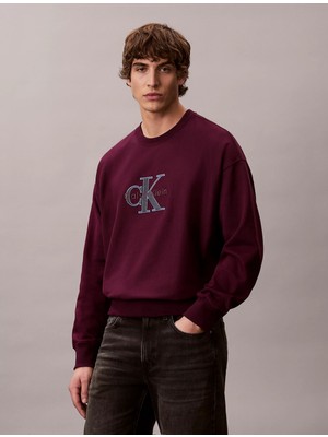 Calvin Klein Erkek Ck Yazı Desen Uzun Kol Pamuklu Bisiklet Yaka Mor Sweatshirt LV04RE200G-5FL
