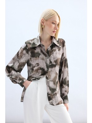Sateen Desenli Gömlek - Kahve