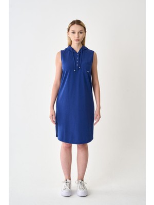 Odelon Kadın Kapüşonlu Saks Pike Elbise