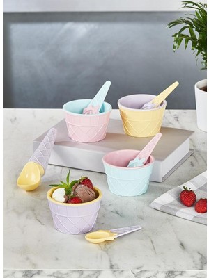 PremiumPort Renkli 9 Parça Dondurma Seti, Kase ve Kaşık ile Eğlence Dolu Keyif