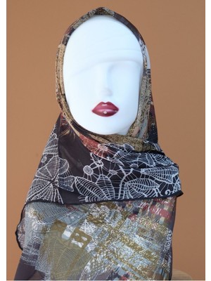 Sinem Monalisa El Dikişli Dijital Bambu Eşarp Siyah