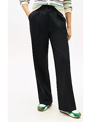 Tommy Hilfiger Kadın Yüksek Bel Dokuma Kumaş Rahat Günlük Lacivert Pantolon WW0WW48801-C1G