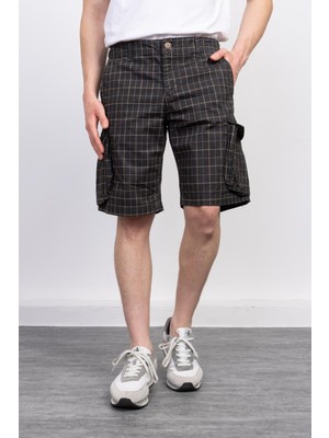 Megalomans Antrasit Cepli Ekose Kargo Şort
