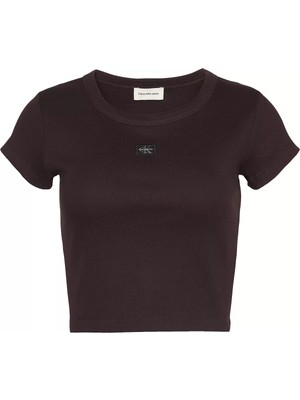 Calvin Klein Kadın Slim Fit Yuvarlak Yaka Pamuklu Kısa Kollu Bordo T-Shirt LV047C200G-2E8