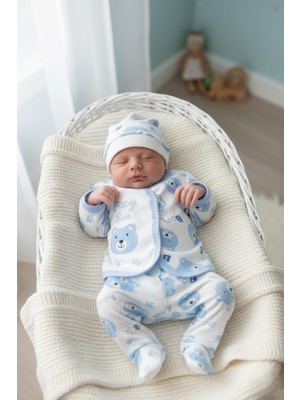 Buufuu Koala Baskılı Bereli Bebek Uzun Kollu 3'lü Zıbın Alt Üst Takım
