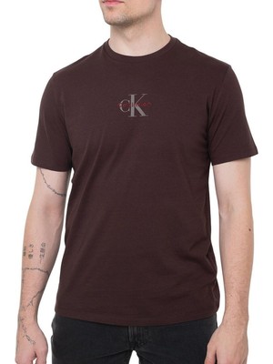 Calvin Klein Erkek Ck Yazı Detay Kısa Kol Bisiklet Yaka Kahverengi T-Shirt LV04RB866G-2IN