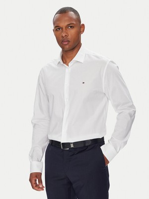 Tommy Hilfiger Erkek Slim Fit Esnek Pamuklu Kumaş Uzun Kollu Beyaz Gömlek MW0MW38347-YCF