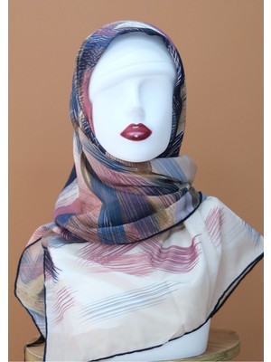 Sinem Monalisa Hibrit Dijital Natural Eşarp Lacivert