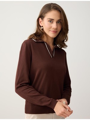 Jimmy Key Kahverengi Uzun Kollu Polo Yaka Triko Bluz