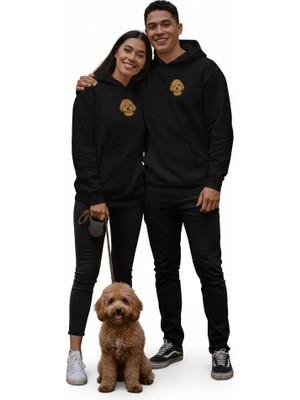 Muhtar Store Sevgililer Günü Özel Poodle Köpek Figürlü Unisex Siyah Hoodie – Patili Aşklar Için Kapüşonlu Sweatshirt