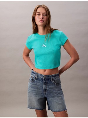 Calvin Klein Kadın Yuvarlak Yaka Kısa Kollu Kısa Yeşil T-Shirt LV047AB802-XDZ