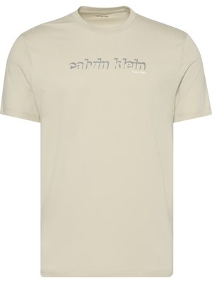 Calvin Klein Erkek Normal Kalıp Yuvarlak Yakalı Desenli %100 Pamuk Kısa Kollu Haki T-Shirt LV04RC845G-LL5