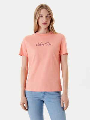 Calvin Klein Kadın Normal Kalıp Yuvarlak Yakalı %100 Pamuk Logo Desenli Kısa Kollu Turuncu T-Shirt LV047C854G-VDW