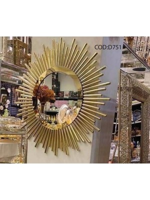 Çelsan Güneş Model Lüks Dekoratif Duvar Aynası – Gold Metal Çerçeveli – 95 cm | Yerli Üretim