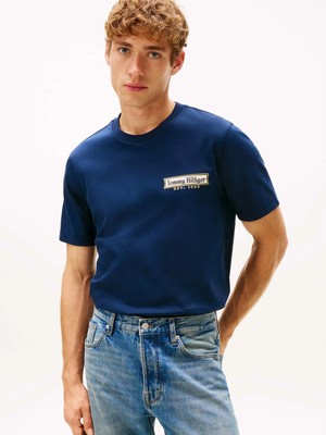 Tommy Hilfiger Erkek Normal Kalıp Yuvarlak Yakalı Logo Imzalı Kısa Kollu Lacivert T-Shirt MW0MW41463-C1G