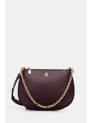 Tommy Hilfiger Kadın Deri Fermuar Kapama Zincir Askı Bordo Omuz Çantası AW0AW18143-XI8