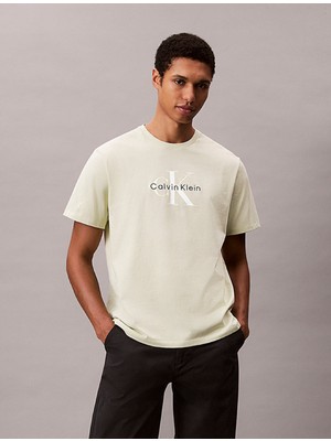Calvin Klein Erkek Normal Kesim Yuvarlak Yakalı Ck Logo Baskılı Pamuklu Kısa Kollu Bej T-Shirt LV04RB862G-PWM