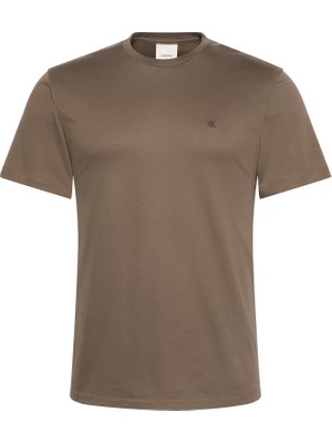 Calvin Klein Erkek Regular Fit Ck Logo Işlemeli Yuvarlak Yakalı Kısa Kollu Kahverengi T-Shirt LV04LB275G-PDK