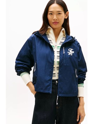 Tommy Hilfiger Kadın Dayanıklı Ince Kumaşlı Kapüşonlu Rahat Kalıp Lacivert Ceket WW0WW47769-C1G