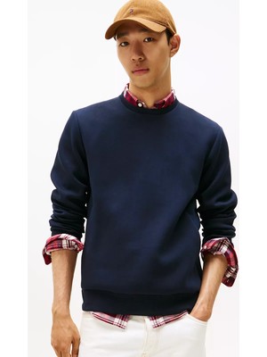 Tommy Hilfiger Erkek Dokuma Kumaş Düz Bisiklet Yaka Lacivert Sweatshirt MW0MW40861-DW5