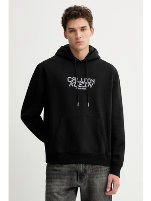 Calvin Klein Erkek Kapüşonlu Yaka Büyük Logo Baskılı Siyah Sweatshirt LV14LE251G-UB1