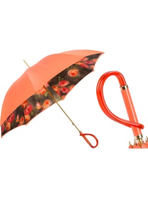 Pasotti Turuncu Çiçekli Şemsiye, Çift Katlı Kumaş Manuel Açma - %100 Polyester - Asetat Sap Uzunluk: 93 Cm - Çap: 102 Cm