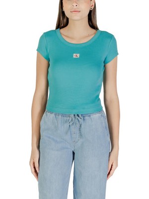 Calvin Klein Kadın Slim Fit Yuvarlak Yaka Pamuklu Kısa Kollu Yeşil T-Shirt LV047C200G-XEG