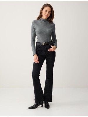Jimmy Key Koyu Antrasit Bol Paça Yüksek Bel Uzun Denim Pantolon