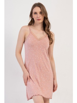 Vienetta Kadın Dantelli Ince Askılı Açık Pembe Gecelik Tunik C7T8N2904