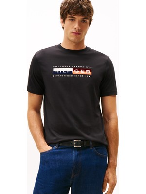 Tommy Hilfiger Erkek Regular Fit Yuvarlak Yakalı Logo Baskılı Pamuklu Kısa Kollu Siyah T-Shirt MW0MW40014-BDS