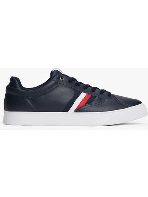 Tommy Hilfiger Erkek Bayrak Logolu Düz ve Rahat Taban %100 Deri Lacivert Sneaker FM0FM05628-DW5