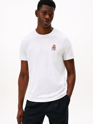 Tommy Hilfiger Erkek Regular Fit Yuvarlak Yakalı Logo Kabartmalı %100 Pamuklu Kısa Kollu Beyaz T-Shirt MW0MW40024-YBR