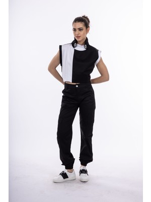 By Özlem Yazan Pamuk Saten Kargo Cepli Paçası Lastikli Kadın Pantolon