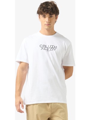 Calvin Klein Erkek Desenli Bisiklet Yaka Kısa Kol Beyaz T-Shirt LV14RE818G-YAA