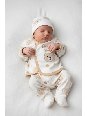 Buufuu Koala Baskılı Bereli Bebek Uzun Kollu 3'lü Zıbın Alt Üst Takım