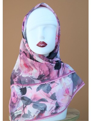 Sinem Monalisa El Dikişli Dijital Soft Pamuk Eşarp Pembe