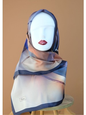 Sinem Picasso Hibrit Dijital Kristal Eşarp Lacivert