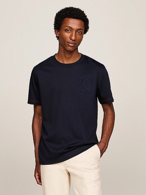 Tommy Hilfiger Erkek Dokuma Kumaş Kısa Kol Düz Model Lacivert T-Shirt MW0MW35457-DW5
