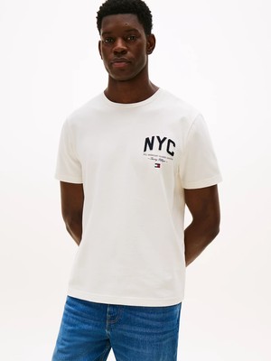 Tommy Hilfiger Erkek Kısa Kol Bisiklet Yaka Nyc Yazı Desen Sarı T-Shirt MW0MW40427-Z00