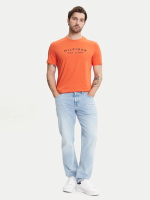 Erkek Kısa Kol Bisiklet Yaka Tommy Hilfiger Yazı Desen Slim Fit Turuncu T-Shirt MW0MW39356-SCX