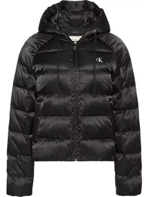 Calvin Klein Kadın Regular Fit Kapüşonlu Kapitone Desenli Kaz Tüyü Dolgulu Uzun Kollu Siyah Mont LV047E509G-UB1