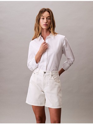 Calvin Klein Kadın Normal Kalıp Pamuklu Kısa Beyaz Şort LV047B976G-5DC