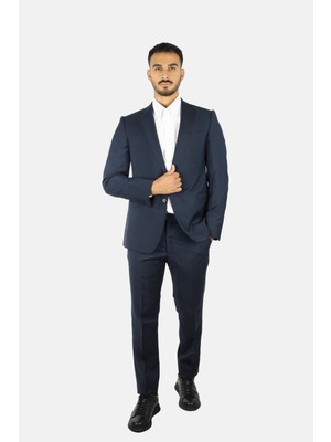 Emporio Armani Erkek Regular Fit Düz Kesim Mikro Desenli Saf Yün Lacivert Takım Elbise EM000098 TE16852-FB199
