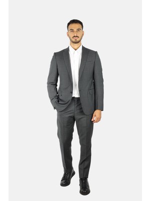 Emporio Armani Erkek Regular Fit Düz Kesim Mikro Desenli Saf Yün Gri Takım Elbise EM000098 TE16852-F8076