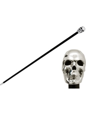 Pasotti Gümüş Kafatası Bastonu 92 Cm Gümüş Kaplama Reçine Sap - Ahşap Gövde , Pirinç Uç Ve Kauçuk Kaplama