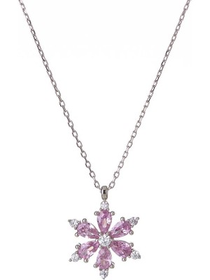 Nagiss Pembe Zirkon Taşlı Lotus Çiçeği Model 925 Ayar Gümüş Kadın Kolye