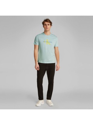 Calvin Klein Erkek Logolu Bisiklet Yaka Kısa Kol Standart Yeşil T-Shirt LV040EM286-PCT