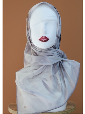 Sinem Monalisa Hibrit Dijital Natıral Eşarp Gri