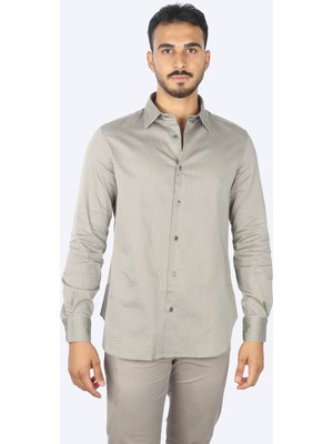 Emporio Armani Erkek Desenli Uzun Kollu Gömlek Yakalı Günlük Kahverengi Gömlek 3R1CQ2 1K0CZ-F1A7