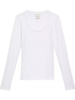 Calvin Klein Kadın Yuvarlak Yaka Slim Fit Uzun Kollu Beyaz T-Shirt LV044D235G-YAA